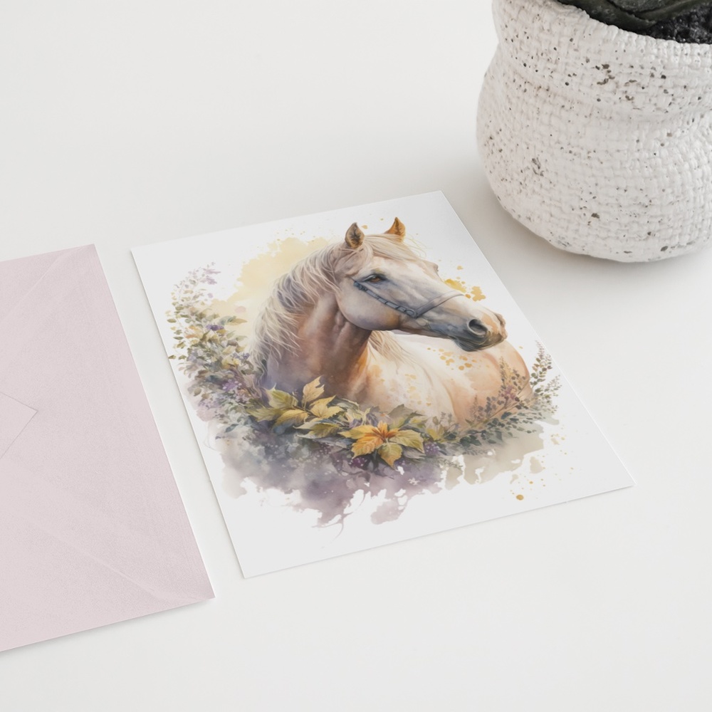 Watercolor Cute Floral White Horse Wall Art Illustration Print Poster Unframed - Picture 6 of 6